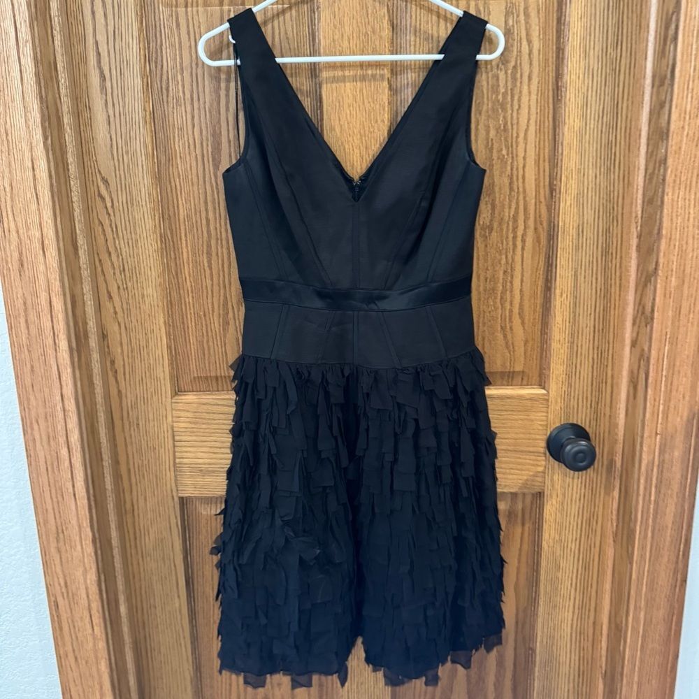 Aidan by Aidan Mattox Mixed Media Tulle Chiffon Layered Cocktail Black Dress 8